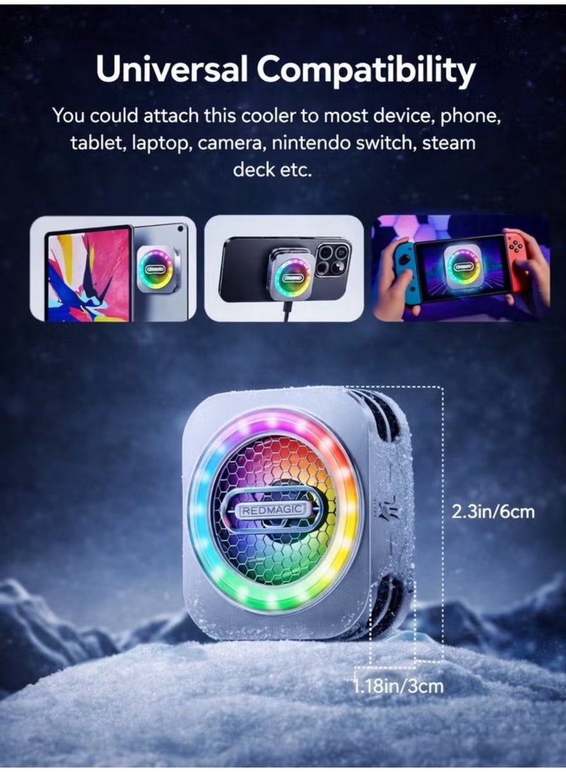 ريد ماجيك مبرد هاتف ريد ماجيك 6 برو المغناطيسي مصمم خصيصًا لمحبي الألعاب مثل ببجي موبايل وكول أوف ديوتي، مزود بمروحة تبريد فائقة بقدرة 30 واط، ومشتت حراري من الجرافين لتبديد الحرارة بكفاءة عالية. يتم تثبيته بسهولة باستخدام  لوحة مغناطيسية للتثبيت المباشر على الأجهزة الداعمة. يدعم الهواتف الذكية، الأجهزة اللوحية، الآيباد، وحتى أجهزة Steam Deck. مثالي لتقليل حرارة الجهاز أثناء جلسات اللعب المكثفة - اصدار مميز اسود - Image 3