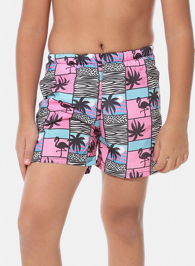 Andora Boys Short Printed Swimsuit _ Pink & Blue & Black - Image 1