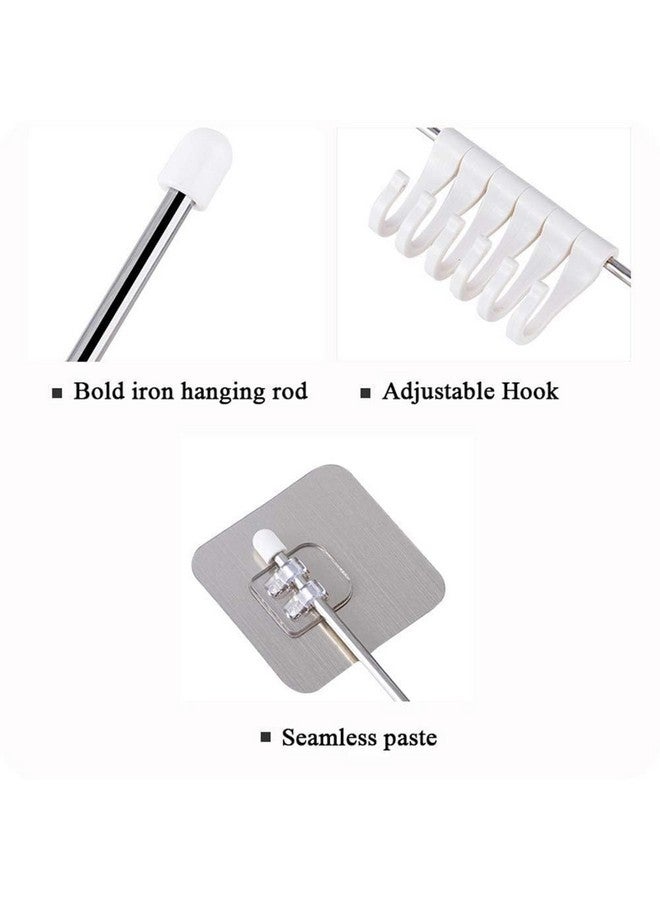 Xacton Stainless Steel Hangers and Hook with Magic Sticker I No Drill Self-Adhesive Rod & 9 Hooks I Wall Mounted Utensil Hanging Rack I for Cloth Kitchen Bathroom Accessories Items - Silver (1 Pcs) - Image 2