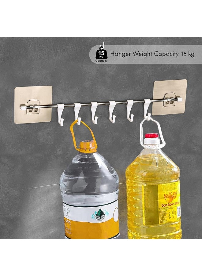 Xacton Stainless Steel Hangers and Hook with Magic Sticker I No Drill Self-Adhesive Rod & 9 Hooks I Wall Mounted Utensil Hanging Rack I for Cloth Kitchen Bathroom Accessories Items - Silver (1 Pcs) - Image 5