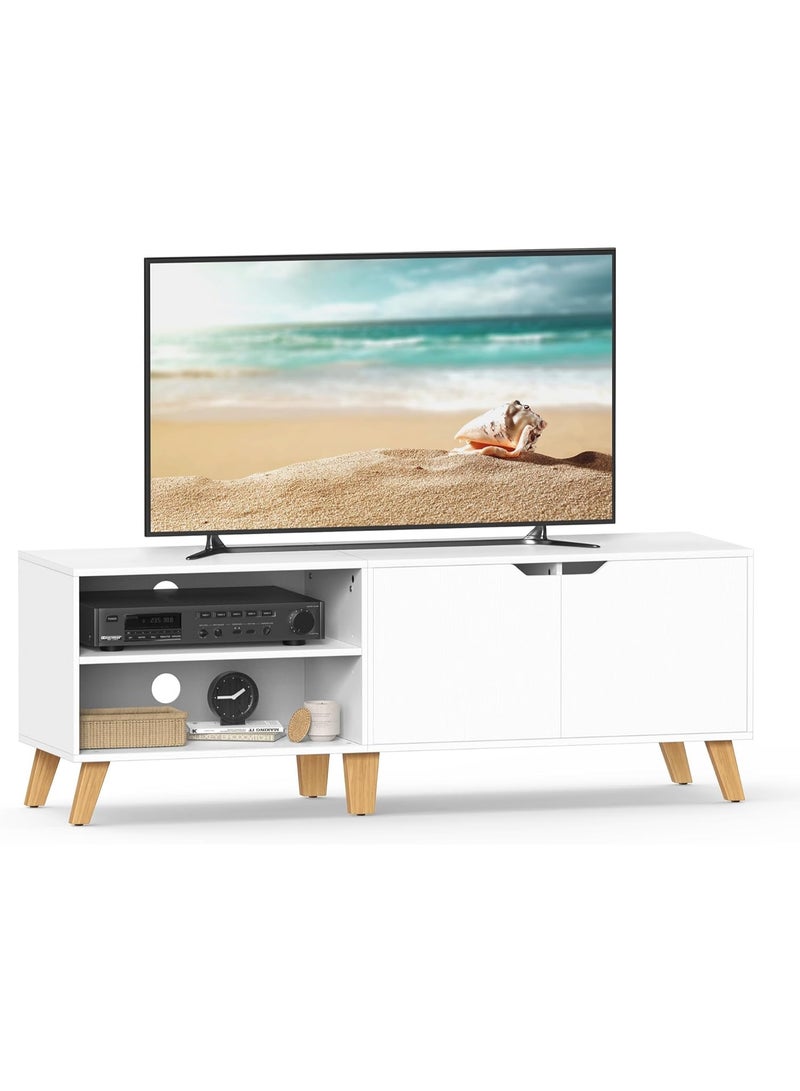 DubaiGallery حامل V، بطول 140 سم، مع 2 باب، رف قابل للتعديل، لتلفزيونات تصل إلى 65 بوصة، غرفة المعيشة، غرفة الطعام وغرفة النوم، أبيض - Image 1