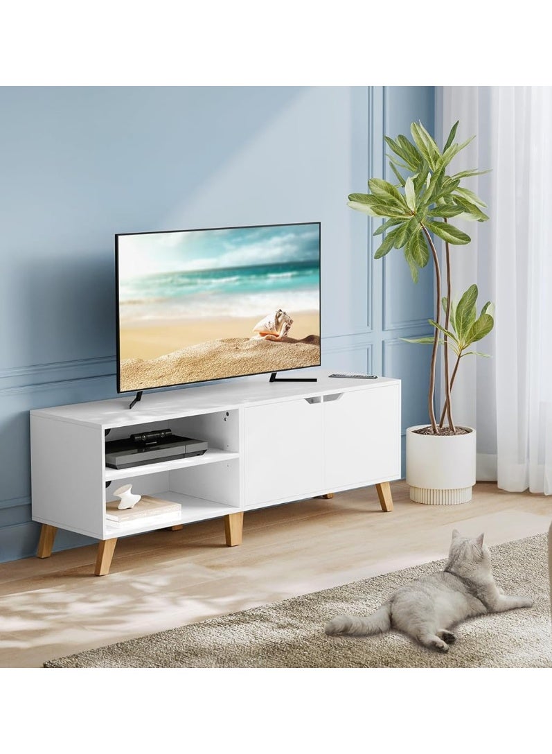 DubaiGallery حامل V، بطول 140 سم، مع 2 باب، رف قابل للتعديل، لتلفزيونات تصل إلى 65 بوصة، غرفة المعيشة، غرفة الطعام وغرفة النوم، أبيض - Image 2