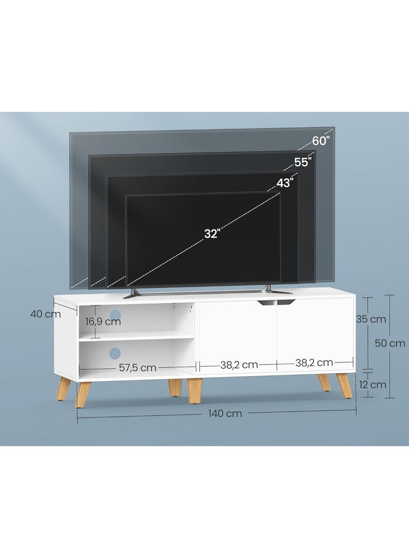 DubaiGallery حامل V، بطول 140 سم، مع 2 باب، رف قابل للتعديل، لتلفزيونات تصل إلى 65 بوصة، غرفة المعيشة، غرفة الطعام وغرفة النوم، أبيض - Image 3