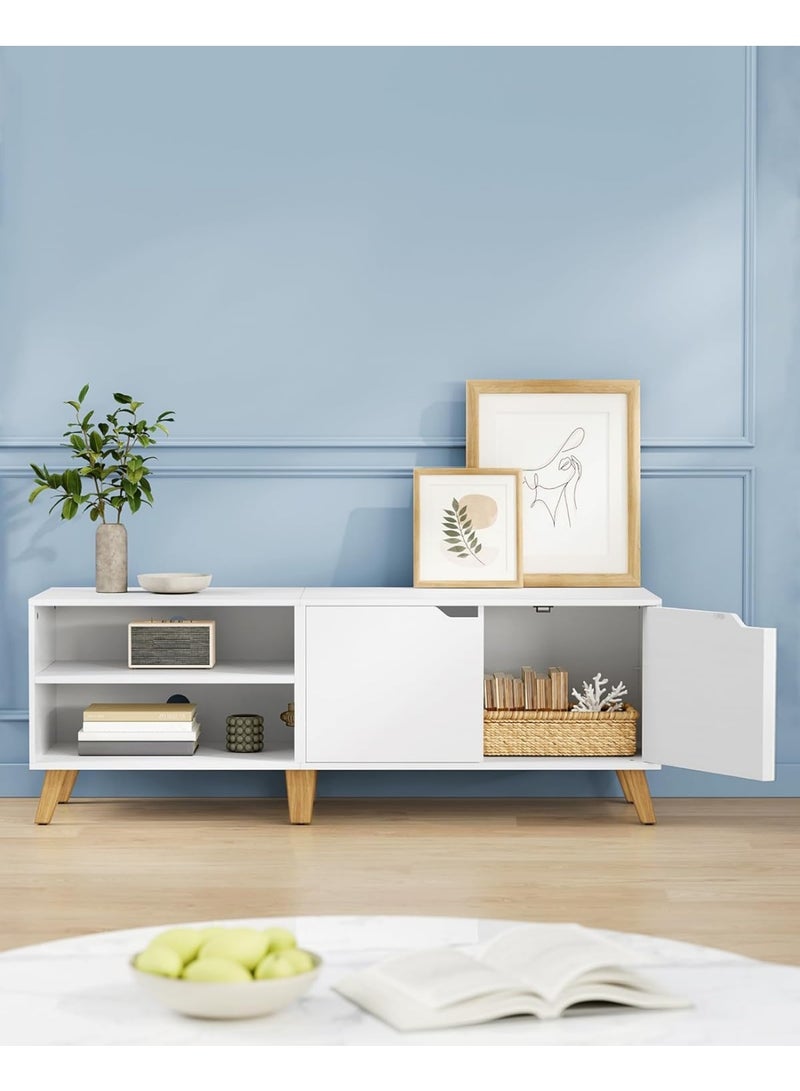 DubaiGallery حامل V، بطول 140 سم، مع 2 باب، رف قابل للتعديل، لتلفزيونات تصل إلى 65 بوصة، غرفة المعيشة، غرفة الطعام وغرفة النوم، أبيض - Image 5