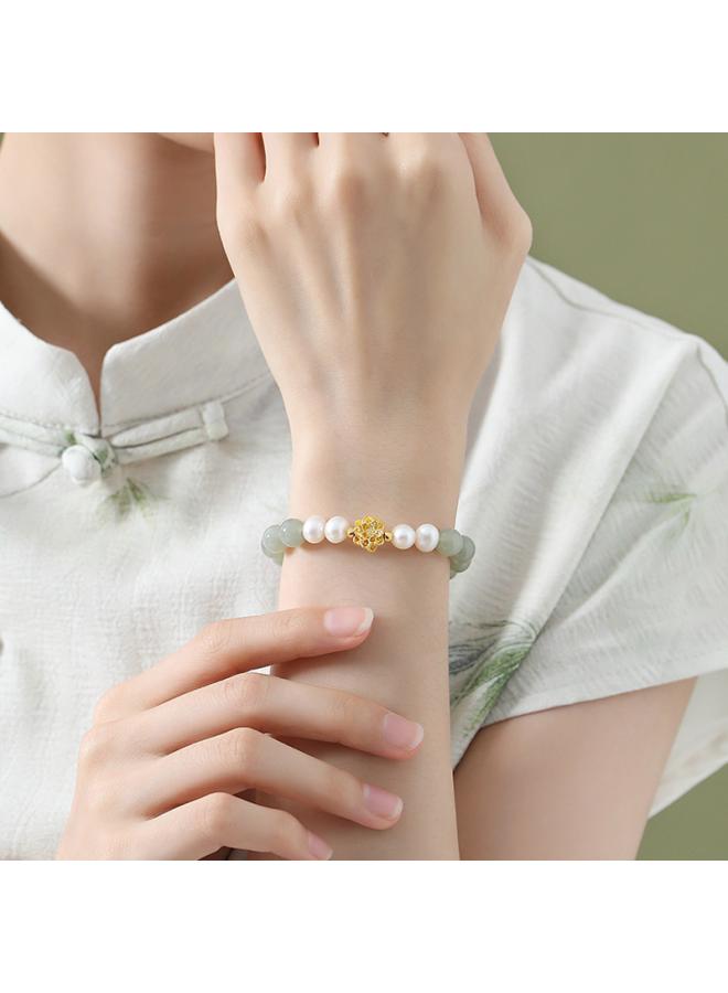 Autumn And Winter New Gold 999 Lotus Bracelet Women's Gold Jewelry Hetian Jade Natural Freshwater Pearl Bracelet  - Image 3