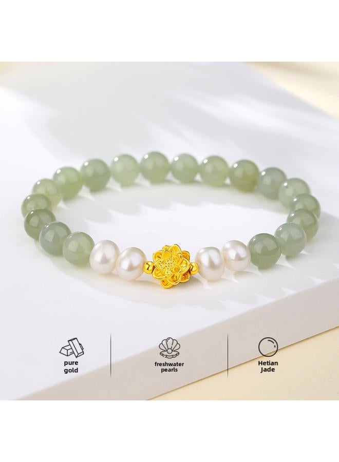 Autumn And Winter New Gold 999 Lotus Bracelet Women's Gold Jewelry Hetian Jade Natural Freshwater Pearl Bracelet  - Image 2