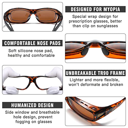 DUCO Polarized Wraparound Fitover Glasses Wear Over Sunglasses for Men Women UV Protection Sun Glasses 8954 (Tortoise Frame Brown Lens) - Image 5