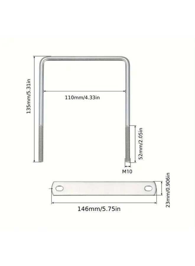 1pc 304 Stainless Steel Square U Bolt 4 3 Inch Inner Width 5 3 Inch Length With Nuts Plates - Image 4