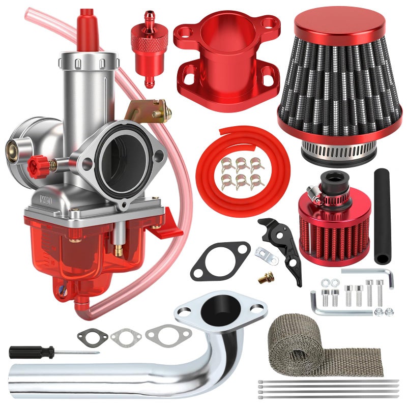CILOYU PZ30 Carburetor 30mm Carb Exhaust Header Pipe Stage 1 Kit Replacement for Predator 420cc 301cc GX390 GX340 GX270 GX240 13HP 11HP Engine Mini Bike Go Kart Parts with Intake Manifold - Image 1