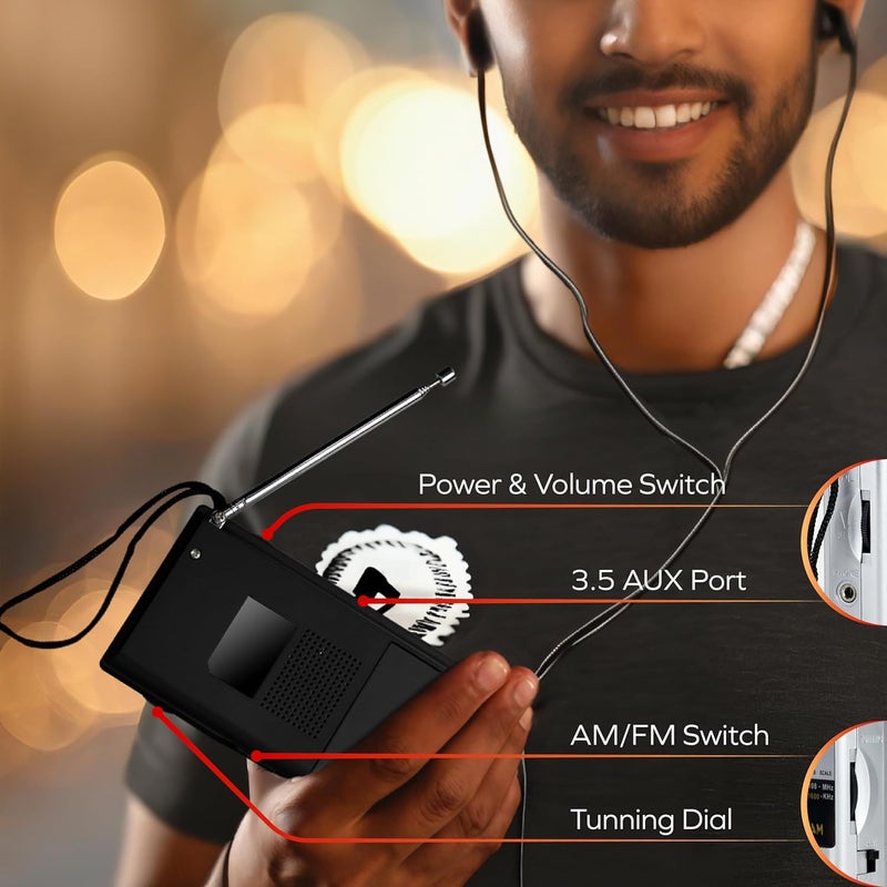 Coby Portable AM/FM Radio â€“ Retro Battery Operated Pocket Radio with Powerful Speakers, Long 800-Hour Battery, Clear Reception, Emergency & Travel Transistor Device for Home or Outdoors - Image 2