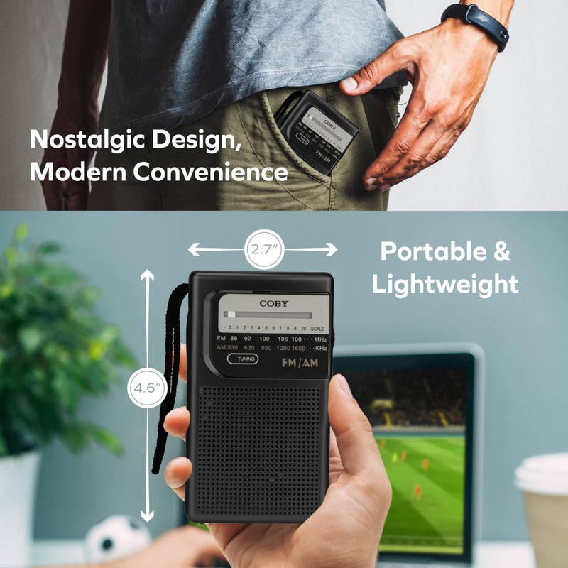 Coby Portable AM/FM Radio â€“ Retro Battery Operated Pocket Radio with Powerful Speakers, Long 800-Hour Battery, Clear Reception, Emergency & Travel Transistor Device for Home or Outdoors - Image 5