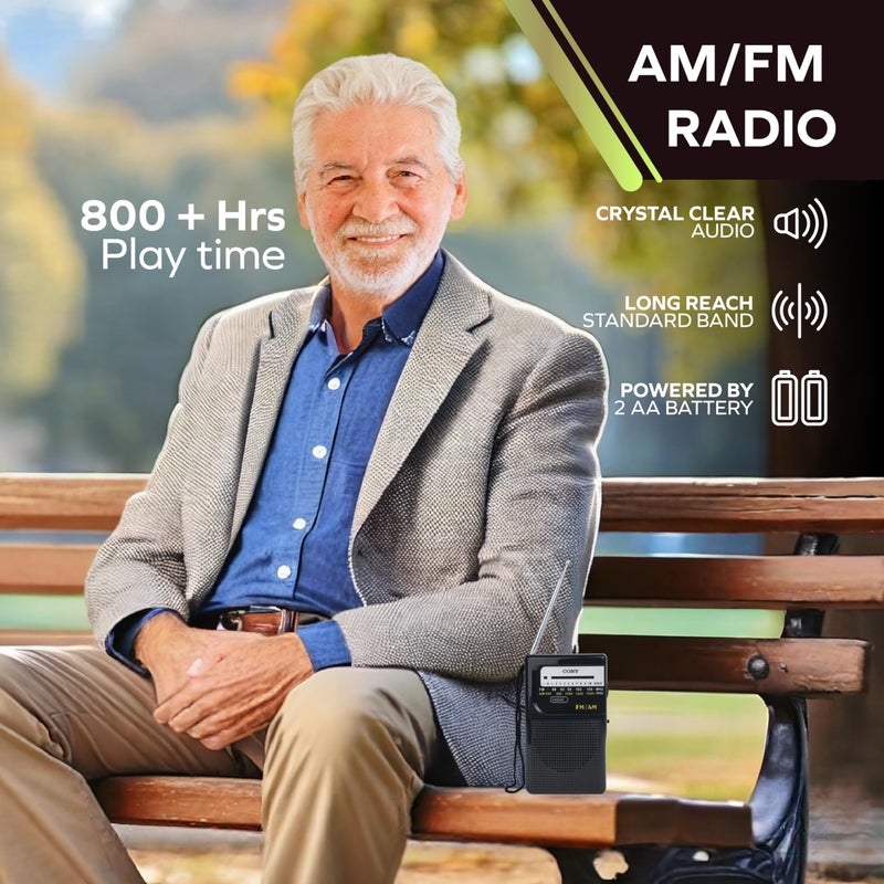 Coby Portable AM/FM Radio â€“ Retro Battery Operated Pocket Radio with Powerful Speakers, Long 800-Hour Battery, Clear Reception, Emergency & Travel Transistor Device for Home or Outdoors - Image 3