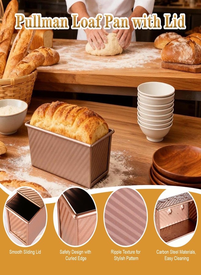 MBJZSL 3 Pcs Pullman Loaf Pan with Lid, 2.2lb/1lb/0.5lb Dough Capacity, Non-Stick Carbon Steel Bread Pans for Homemade Bread Sandwich and Toast, Sourdough Loaf Pan with Lid, Corrugated Toast Mold (Golden） - Image 3
