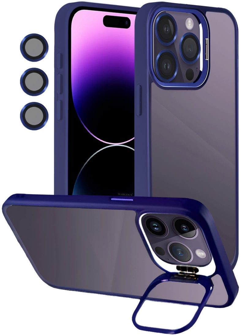 CATANES Transparent Case Cover with Flip Bracket Stand for iPhone 14 Pro – Shockproof Clear Back Cover with Lens Protection - Blue - Image 4