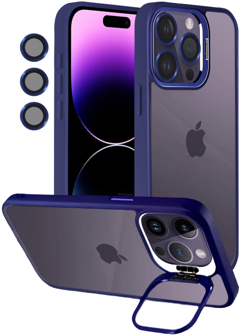 CATANES Transparent Case Cover with Flip Bracket Stand for iPhone 14 Pro – Shockproof Clear Back Cover with Lens Protection - Blue - Image 1