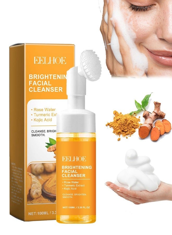 EELHOE Brightening Facial Cleanser,Turmeric Facial Cleanser, Glow Wash Turmeric Face Wash With Brush, Deep Cleansing Exfoliating for Women All Skin 100ML - Image 1