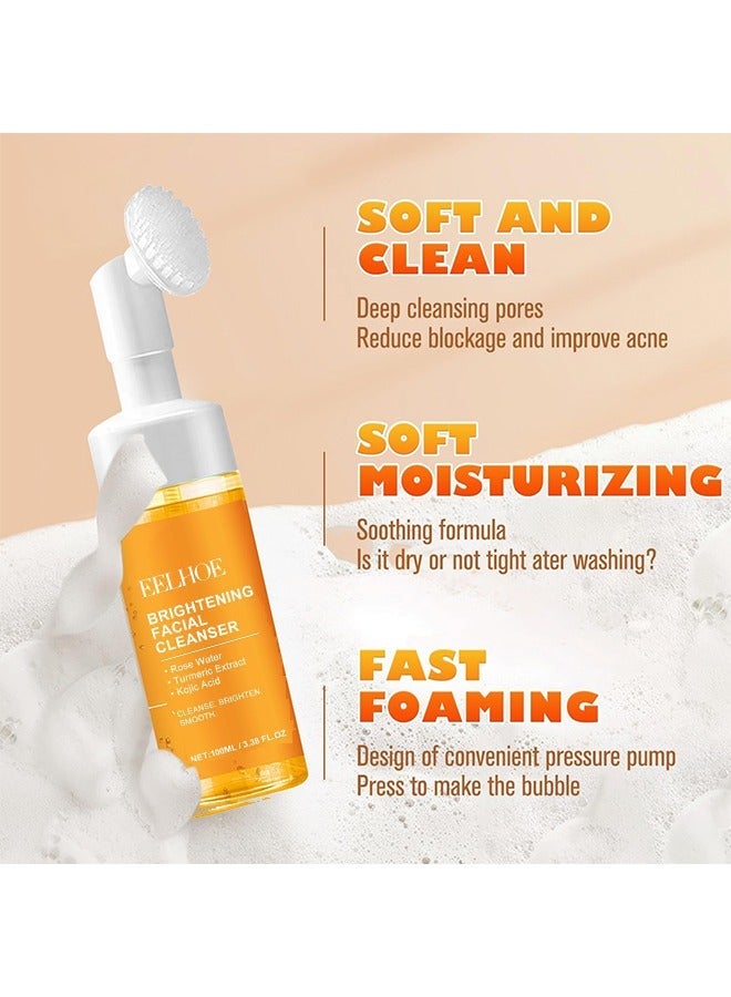 EELHOE Brightening Facial Cleanser,Turmeric Facial Cleanser, Glow Wash Turmeric Face Wash With Brush, Deep Cleansing Exfoliating for Women All Skin 100ML - Image 2