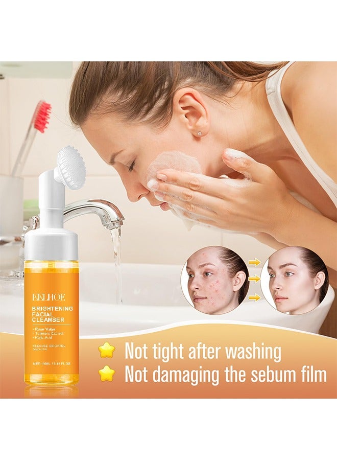 EELHOE Brightening Facial Cleanser,Turmeric Facial Cleanser, Glow Wash Turmeric Face Wash With Brush, Deep Cleansing Exfoliating for Women All Skin 100ML - Image 5