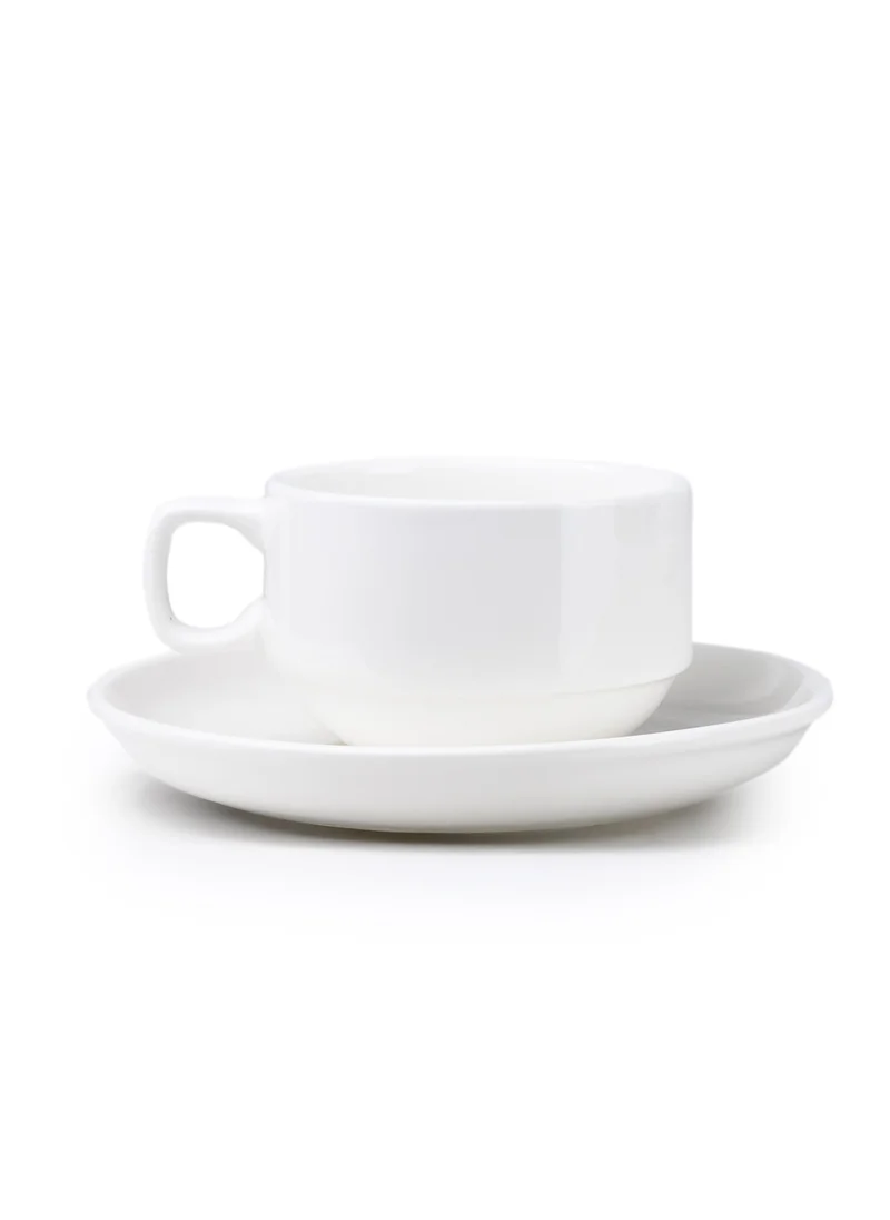 كويزين أرت Cuisine Art Porcelain Coffee Cup & Saucer Set – 6 Cups (120ml) & 6 Saucers (13cm) – Elegant White Ceramic Teacup Set for Espresso, Cappuccino, Latte – Microwave & Dishwasher Safe