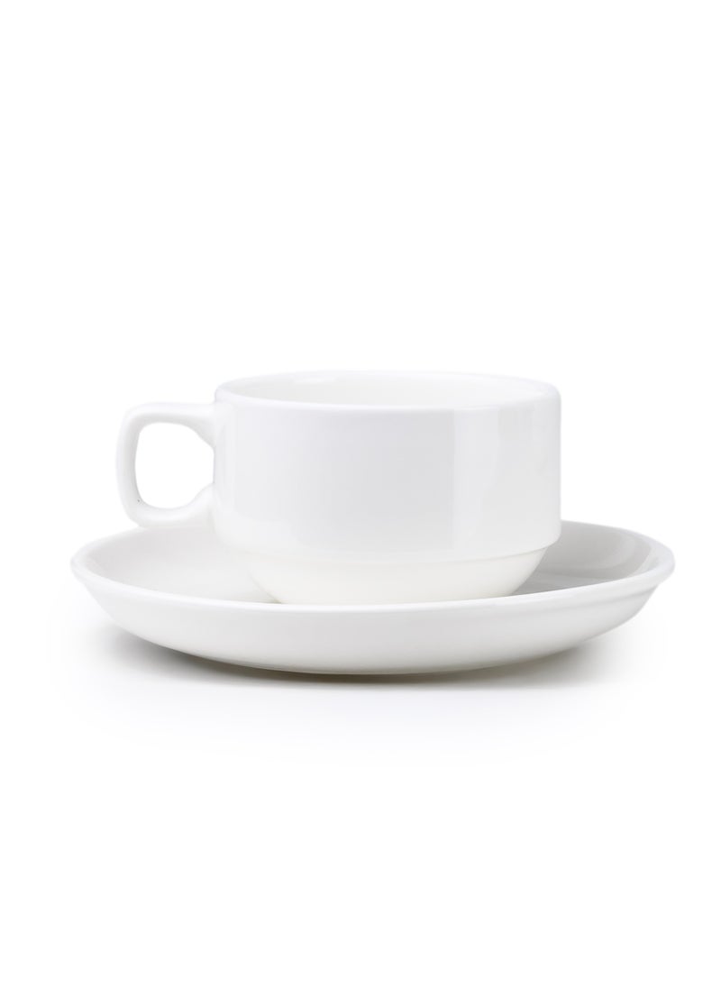 Cuisine Art - Cuisine Art Porcelain Coffee Cup & Saucer Set – 6 Cups (120ml) & 6 Saucers (13cm) – Elegant White Ceramic Teacup Set for Espresso, Cappuccino, Latte – Microwave & Dishwasher Safe - Image 1