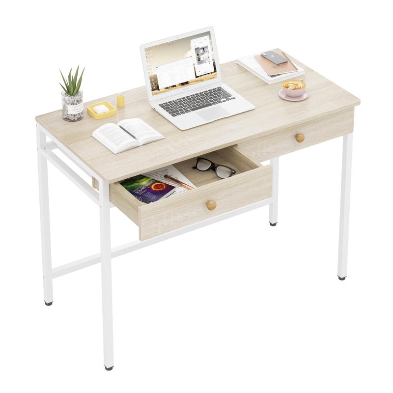 Weehom Computer Desk with Drawers Home Office Desk for Writing Studying and Gaming  Sturdy and Spacious Workstation for PC and LaptopBeige