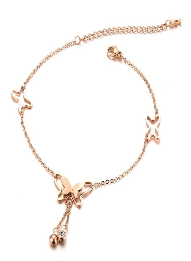 OOMPHelicious Jewellery Combo of 2 Gold Tone Butterfly & Pearl Fashion Anklet For Women & Girls - Image 2
