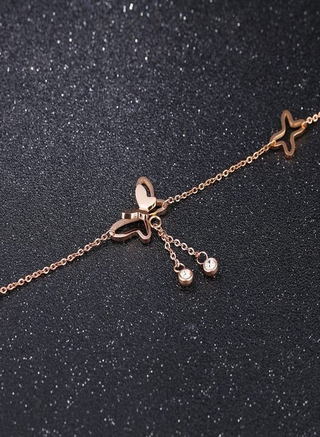 OOMPHelicious Jewellery Combo of 2 Gold Tone Butterfly & Pearl Fashion Anklet For Women & Girls - Image 4