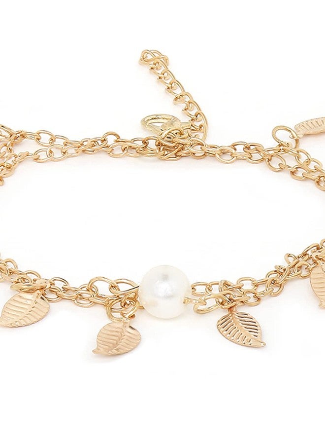 OOMPHelicious Jewellery Combo of 2 Gold Tone Butterfly & Pearl Fashion Anklet For Women & Girls - Image 5