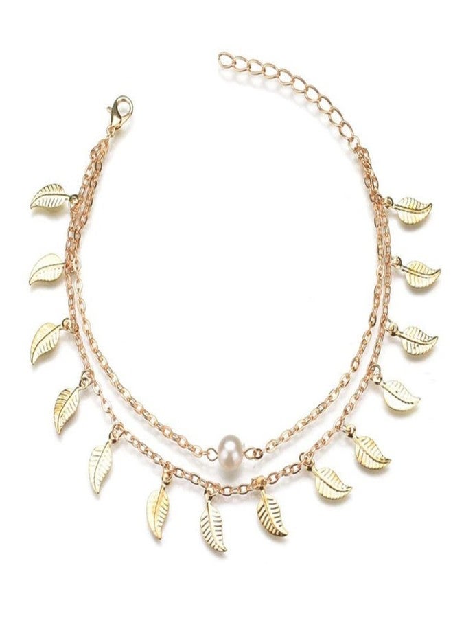 OOMPHelicious Jewellery Combo of 2 Gold Tone Butterfly & Pearl Fashion Anklet For Women & Girls - Image 3