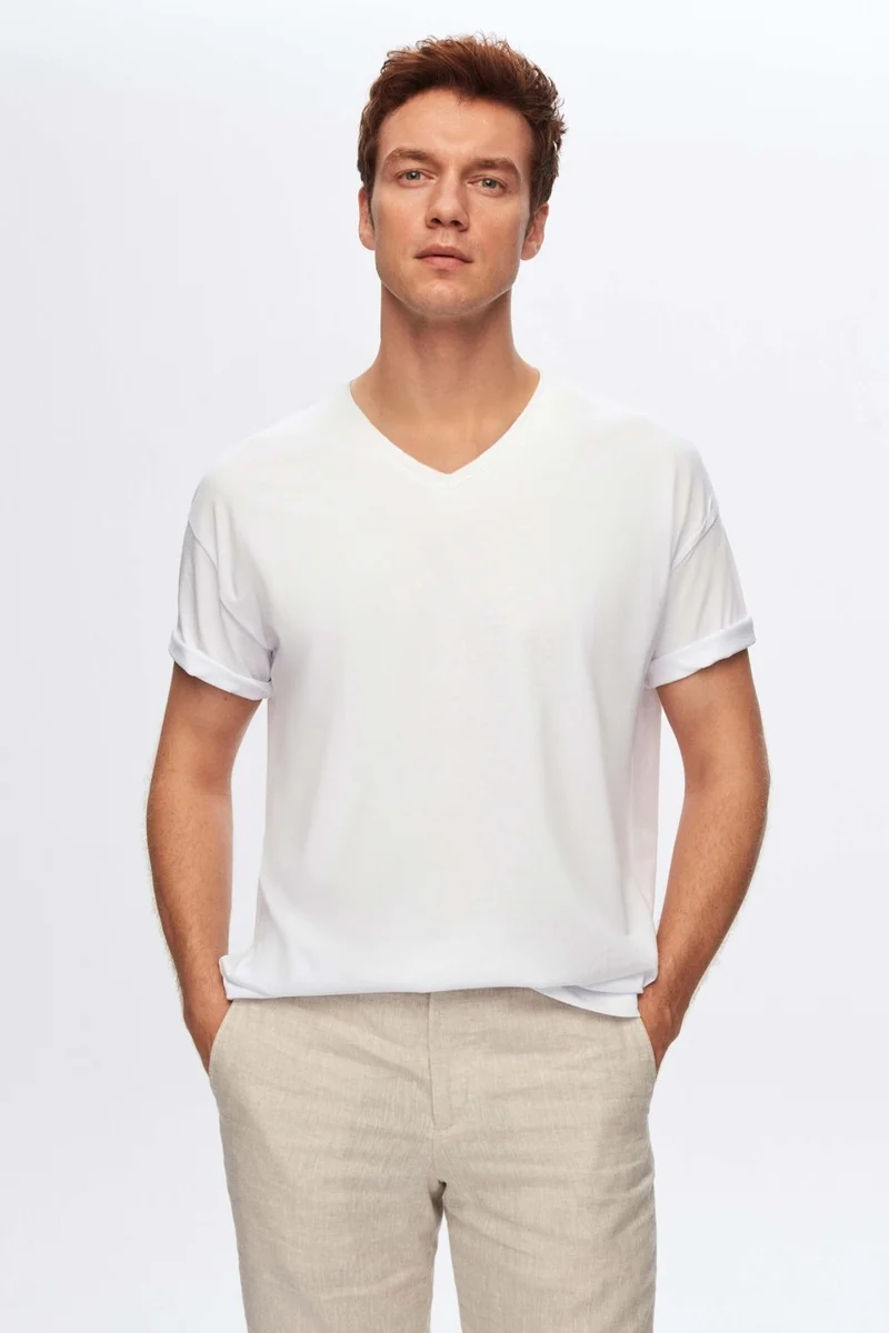 D'S DAMAT Ds Damat Regular Fit White 100% Cotton T-Shirt