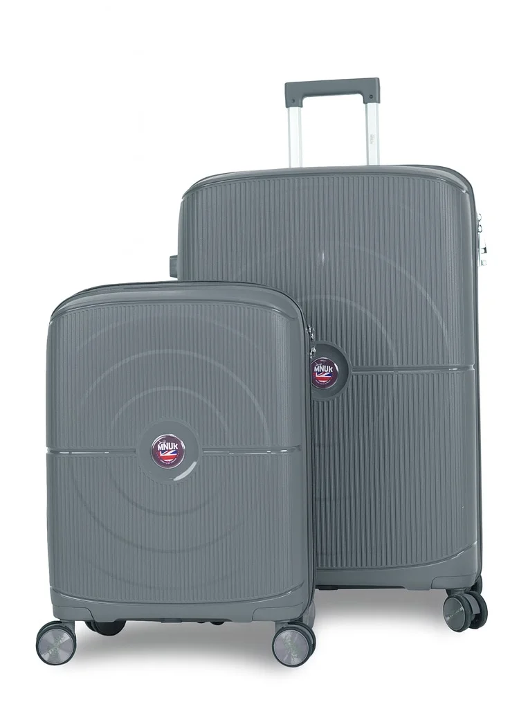 MNUK PREMIO Set of 2 Luggage| Polypropylene (PP) Hardside Luggage Trolley|Double 360° 4 Wheeler| Cabin-20 Inch, Large-28 Inch|Grey