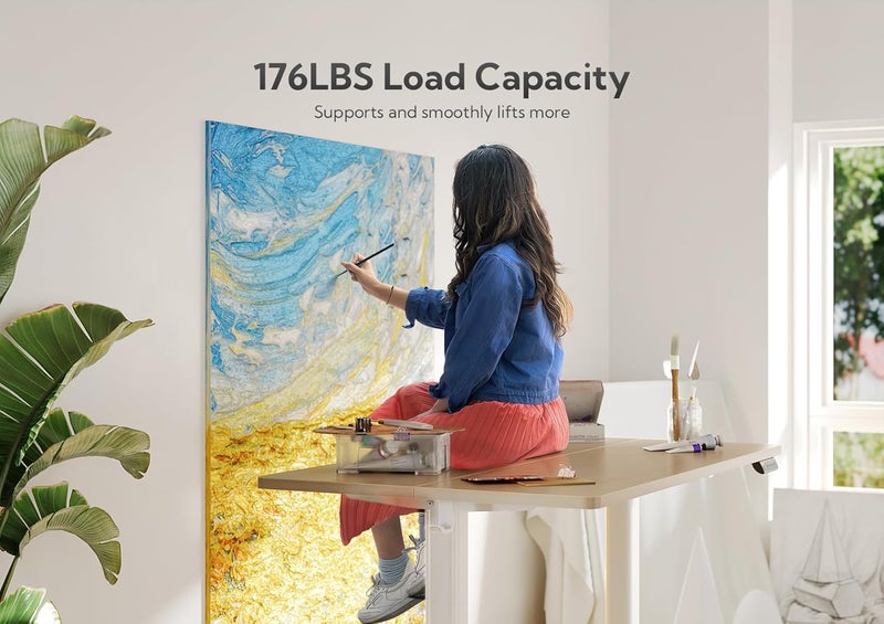 Claiks مكتب واقف كهربائي، مكتب قابل لضبط الارتفاع، 48x24 بوصة، مكتب منزلي ومكتبي مع لوحة توصيل، إطار أبيض/سطح طبيعي - Image 2