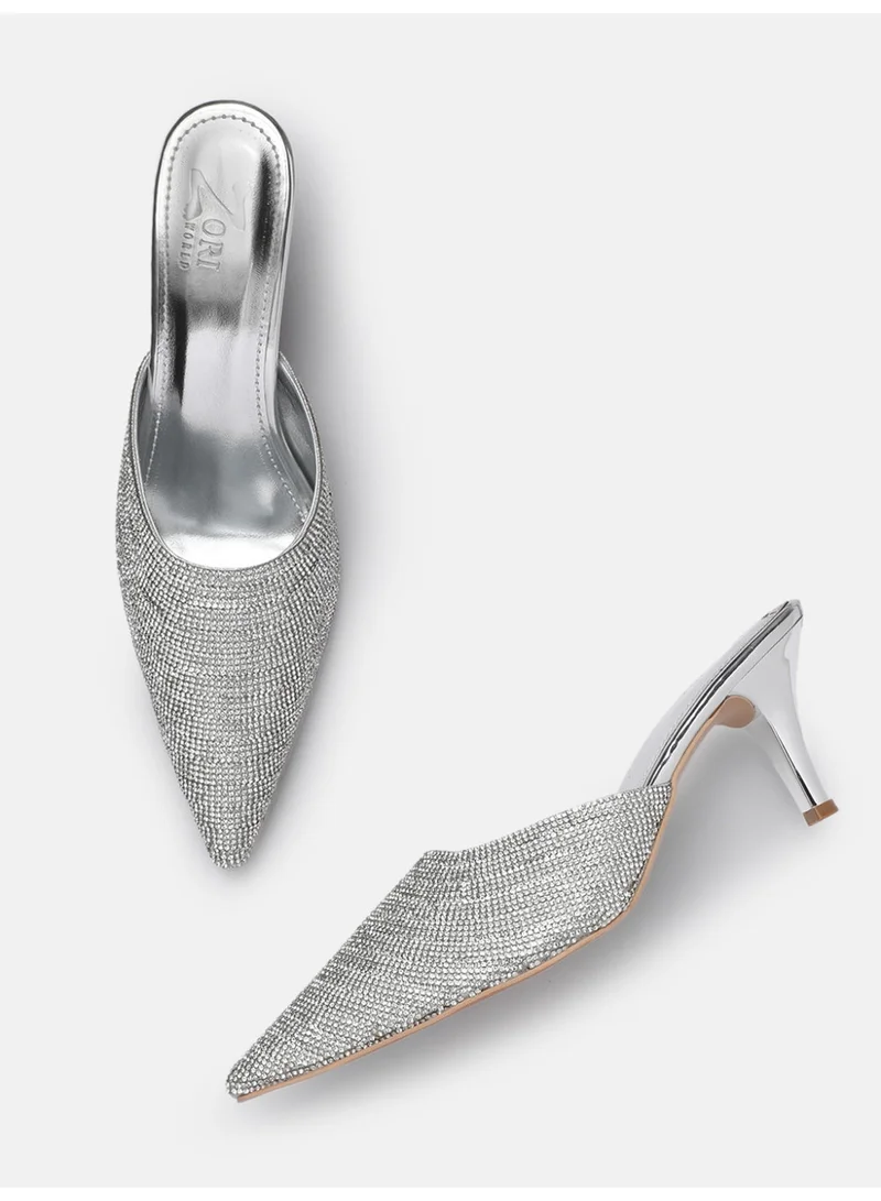 ZORIWORLD CROWN Silver Glittery Heels for Women 3 Inch Perfect for Weddings and Parties
