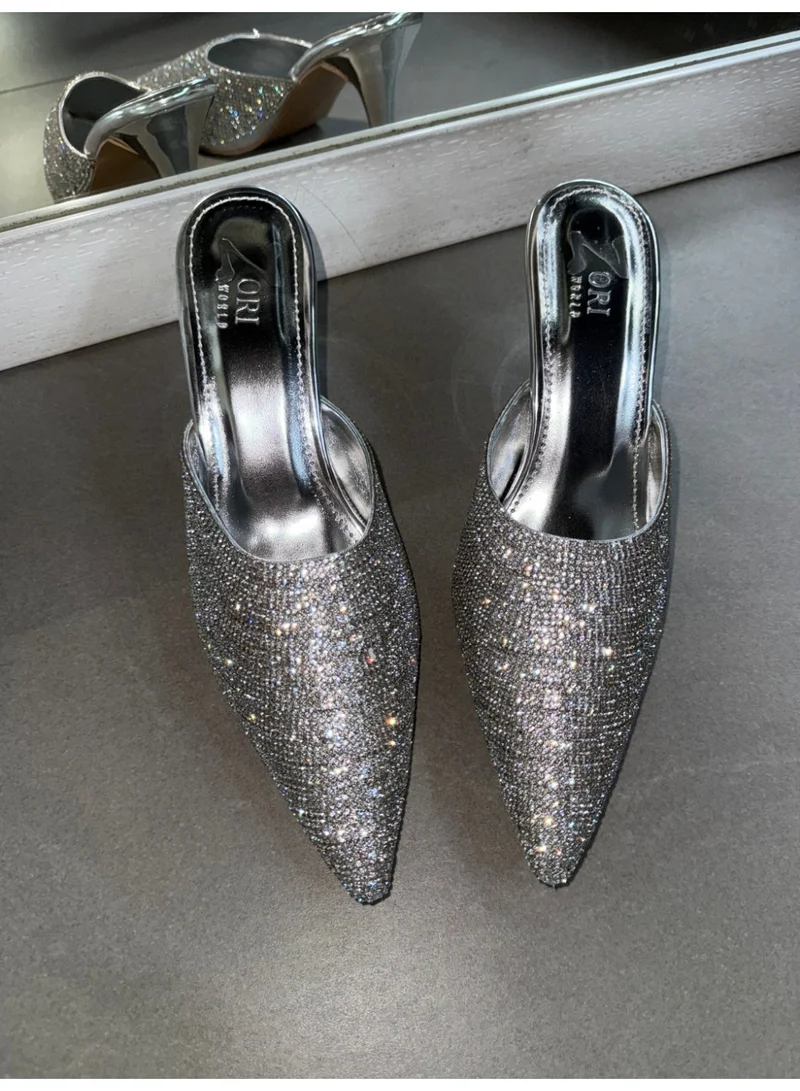 ZORIWORLD CROWN Silver Glittery Heels for Women 3 Inch Perfect for Weddings and Parties
