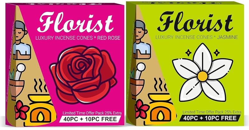 PARAG FRAGRANCES Parag Fragrances Florist Dhoop Incense Cones Rose Sandal Frankincense Jasmine Combo Pack Natural Essential Oils Flowers 200 Sticks Pack - Image 2