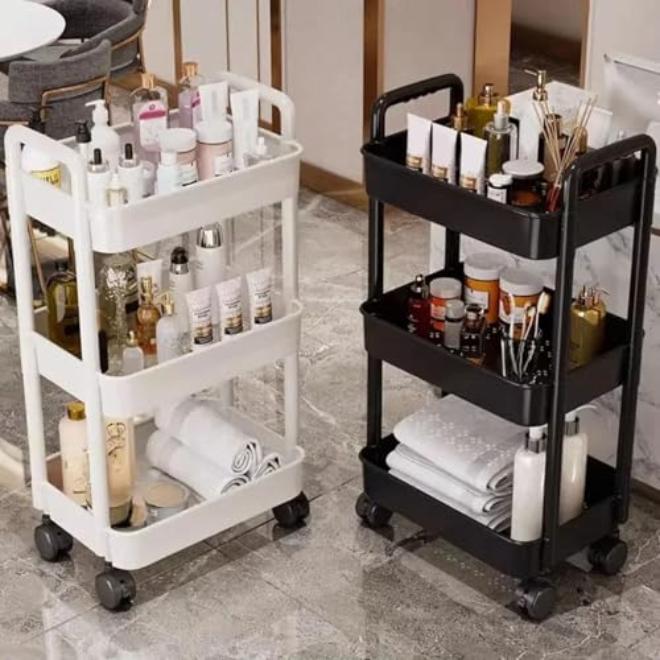 oydas Storage Rack 4-Tier Rolling Cart with Wheels,Easy Assemble Mobile Storage Trolley On Wheels,Sturdy Construction Strong Load-bearing Mobile Rack Trolley Bookshelf (White) (Black, 4 layers) - Image 4