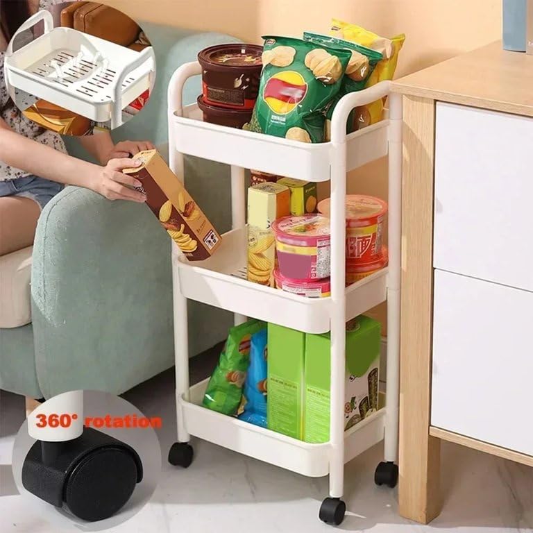 oydas Storage Rack 4-Tier Rolling Cart with Wheels,Easy Assemble Mobile Storage Trolley On Wheels,Sturdy Construction Strong Load-bearing Mobile Rack Trolley Bookshelf (White) (Black, 4 layers) - Image 5