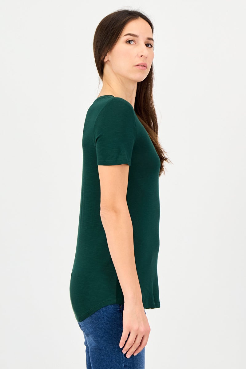 GAP Women Crew Neck Short Sleeve Plain T-Shirt, Dark Green - Image 3