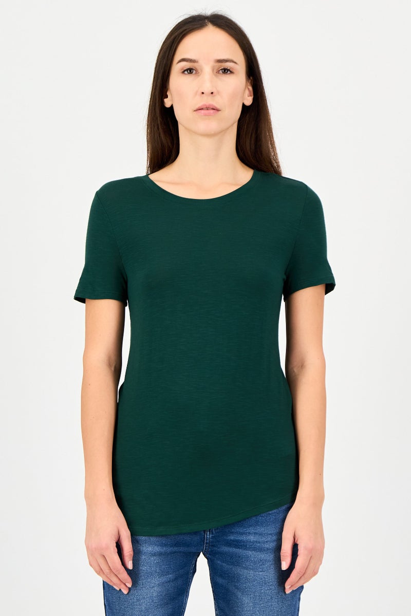GAP Women Crew Neck Short Sleeve Plain T-Shirt, Dark Green - Image 1