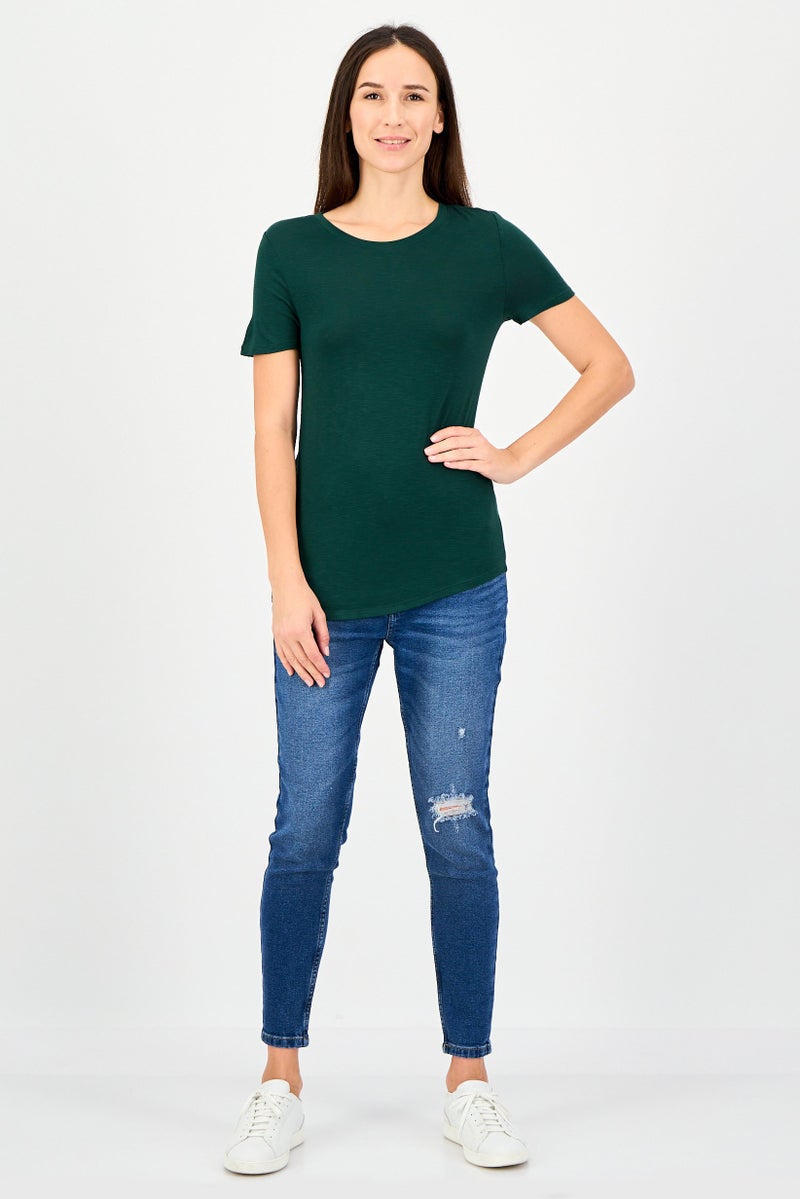 GAP Women Crew Neck Short Sleeve Plain T-Shirt, Dark Green - Image 4