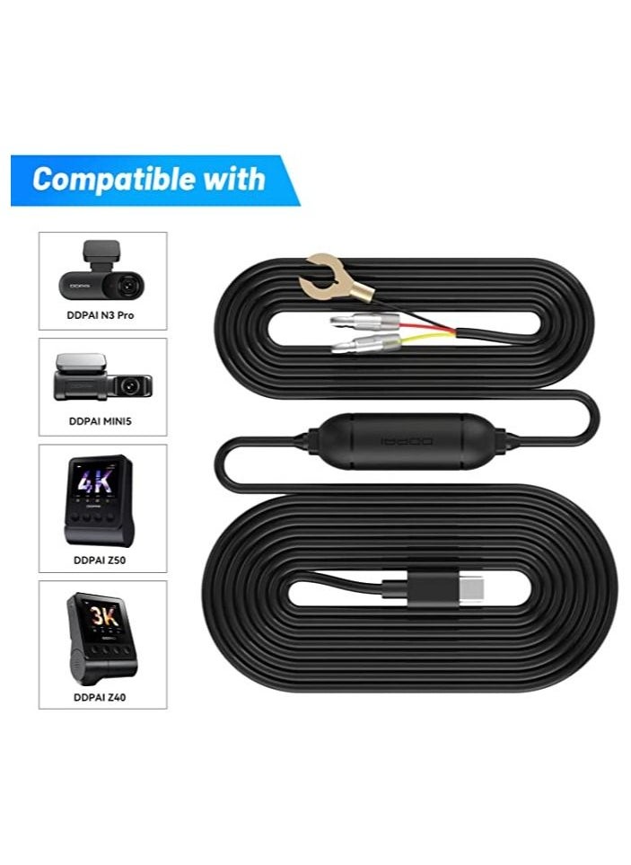 Dash Cam Hardwire Kit, Compatible for Mola N3 Pro/ Z50 Dash Cam/Mini 5 Dash Cam/ Z40 Dash Cam Hard Wire Kit Fuse for Dashcam in Type-C Port, Plozoe 12V-24V to 5V Car Dash Camera Charger