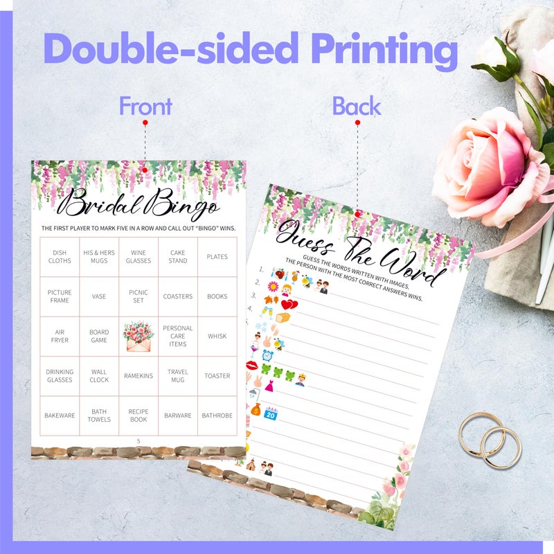 Gethelud Bridal Shower Game Set, 4 Fun Games & Activities - Bingo Game/Would She Rather/He Said, She Said/Guess The Word for 30 Guests, All-in-one Set Wedding Party Supplies - Image 4