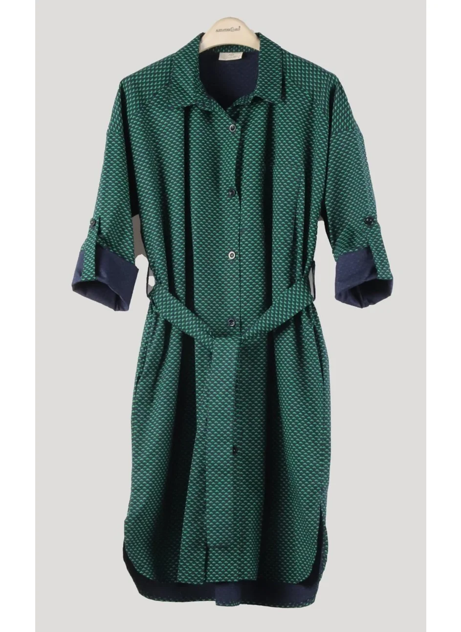 الكسندر جاردي Alexandergardi Adjustable Sleeve Belted Shirt Dress (B23-1403 00)