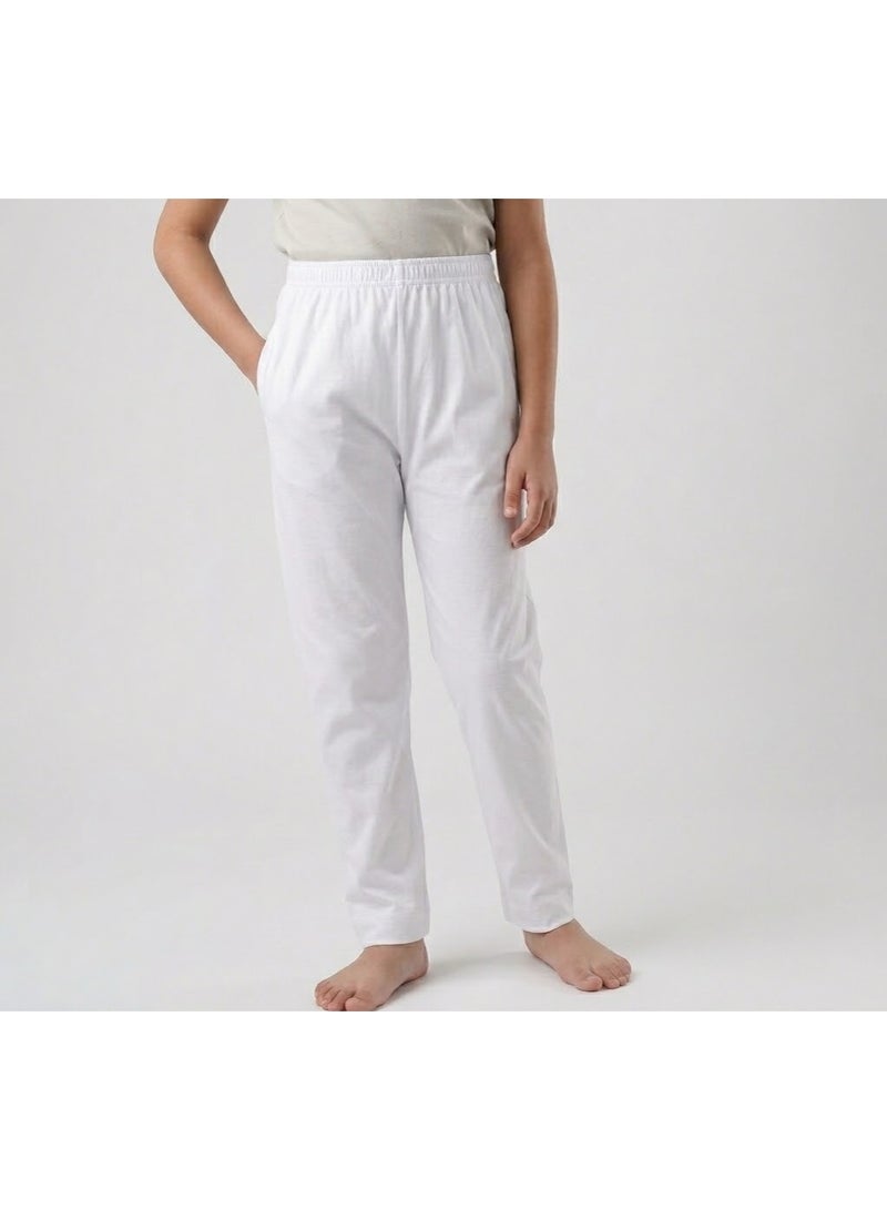 FIDCHY Fadshi Boys Long Cotton Pants 100% Cotton Without Front Opening – Comfortable Kids Underwear – Elastic Waistband – Ideal Under Thobe – White - Image 1