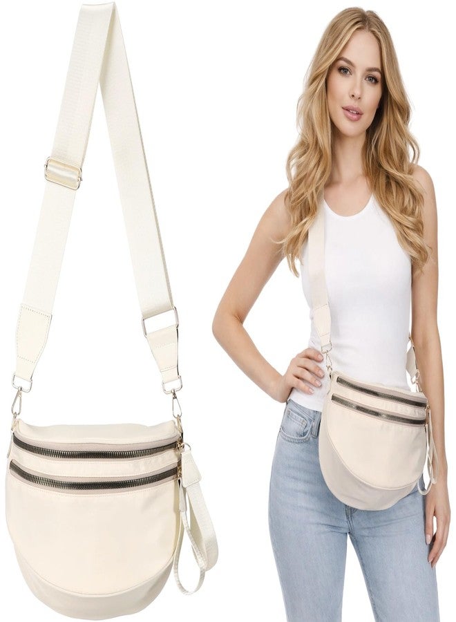 DORMIYA Crossbody Bags for Women, Fashion Bum Bag with Adjustable Strap, Lightweight Nylon Purse, 12 x 8.5 in, Beige - Image 1
