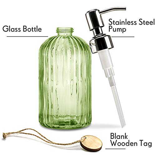 JASAI 18 Oz Vertical Striped Green Soap Dispenser with 304 Rust Proof Stainless Steel Pump, Refillable Lotion Soap Dispenser for Bathroom, Kitchen, Hand Soap, Dish Soap (Clear Green) - Image 2
