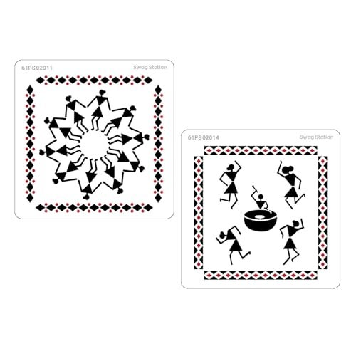 SWAGSTATION Tribal Stencil - Folk Art Stencil | Tribal Dance - 6x6inch for Art & Craft, Mixed Media, DIY Albums, Card Making, Art Journal, Scrapbook, Decoupage & Painting | 2 Pcs - Image 2
