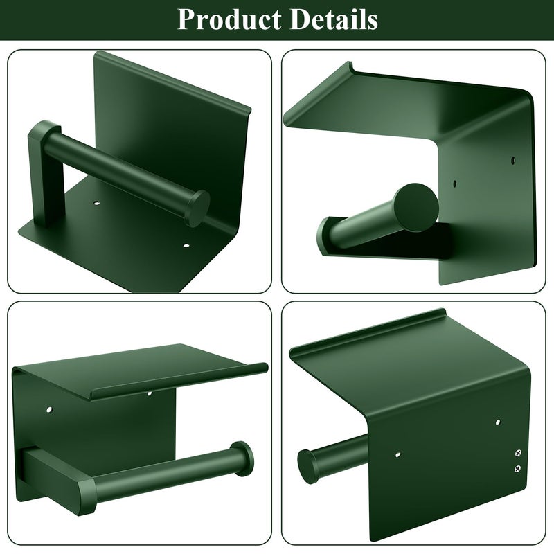 Tindbea Toilet Paper Holder with Shelf Adhesive or Screw Wall Mounted Toilet Paper Roll Dispenser Storage  Stainless Steel Bathroom Shelf Holder Accessories (Forest Green) - Image 4
