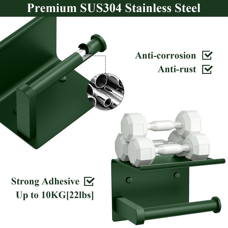 Tindbea Toilet Paper Holder with Shelf Adhesive or Screw Wall Mounted Toilet Paper Roll Dispenser Storage  Stainless Steel Bathroom Shelf Holder Accessories (Forest Green) - Image 3