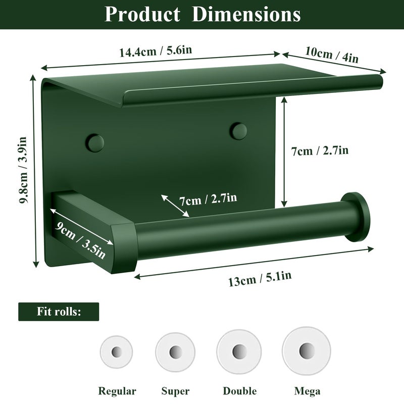 Tindbea Toilet Paper Holder with Shelf Adhesive or Screw Wall Mounted Toilet Paper Roll Dispenser Storage  Stainless Steel Bathroom Shelf Holder Accessories (Forest Green) - Image 2